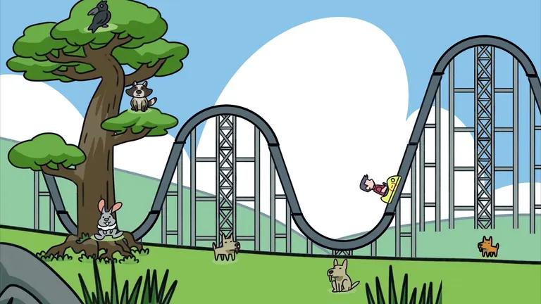 A scene from the Intro to Limits cartoon lesson: a rider climbs a roller coaster to understand limits.